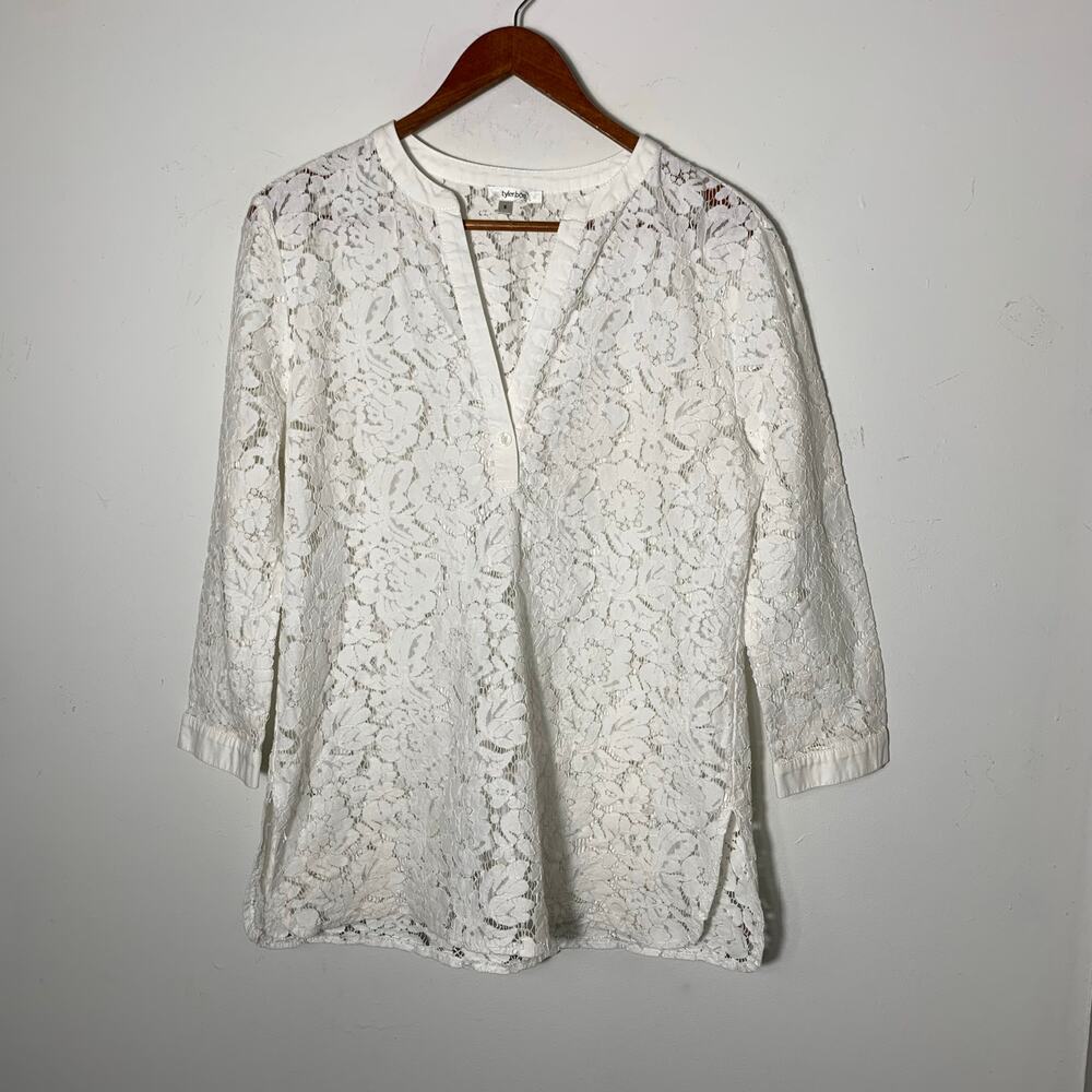 Womens Tyler Boe White Lace Tunic Blouse Size S EUC!
